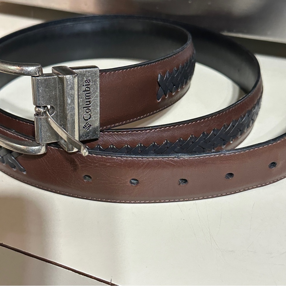 Columbia Braided Leather Trim Two Tone‎ Men's Belt  2X 46-48   17CO0208 Silver